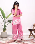 Girls Embroidered Co-Ord Set with Wide Leg Pants | Premium Party & Festive Wear for Kids