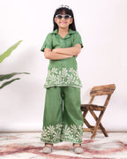 Girls Embroidered Co-Ord Set with Wide Leg Pants | Premium Party & Festive Wear for Kids