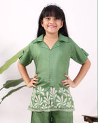 Girls Embroidered Co-Ord Set with Wide Leg Pants | Premium Party & Festive Wear for Kids