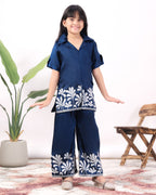 Girls Embroidered Co-Ord Set with Wide Leg Pants | Premium Party & Festive Wear for Kids