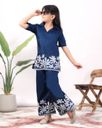 Girls Embroidered Co-Ord Set with Wide Leg Pants | Premium Party & Festive Wear for Kids