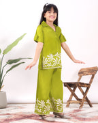 Girls Embroidered Co-Ord Set with Wide Leg Pants | Premium Party & Festive Wear for Kids
