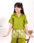 Girls Embroidered Co-Ord Set with Wide Leg Pants | Premium Party & Festive Wear for Kids
