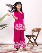 Girls Embroidered Co-Ord Set with Wide Leg Pants | Premium Party & Festive Wear for Kids