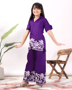 Girls Embroidered Co-Ord Set with Wide Leg Pants | Premium Party & Festive Wear for Kids