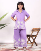 Girls Floral Embroidered Co-Ord Set with Palazzo Pants | Stylish Kids Party Wear