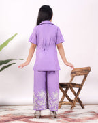 Girls Floral Embroidered Co-Ord Set with Palazzo Pants | Stylish Kids Party Wear
