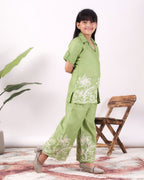 Girls Floral Embroidered Co-Ord Set with Palazzo Pants | Stylish Kids Party Wear