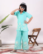 Girls Floral Embroidered Co-Ord Set with Palazzo Pants | Stylish Kids Party Wear