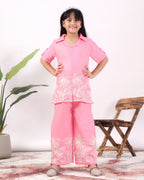 Girls Floral Embroidered Co-Ord Set with Palazzo Pants | Stylish Kids Party Wear