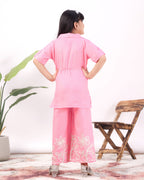 Girls Floral Embroidered Co-Ord Set with Palazzo Pants | Stylish Kids Party Wear