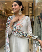 Off White Floral Salwar Kameez Set with Dupatta – Wedding Guest Outfit for Women
