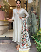 Off White Floral Salwar Kameez Set with Dupatta – Wedding Guest Outfit for Women