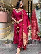 Maroon Silk Kurta Set with Banarasi Dupatta – Wedding & Festive Wear