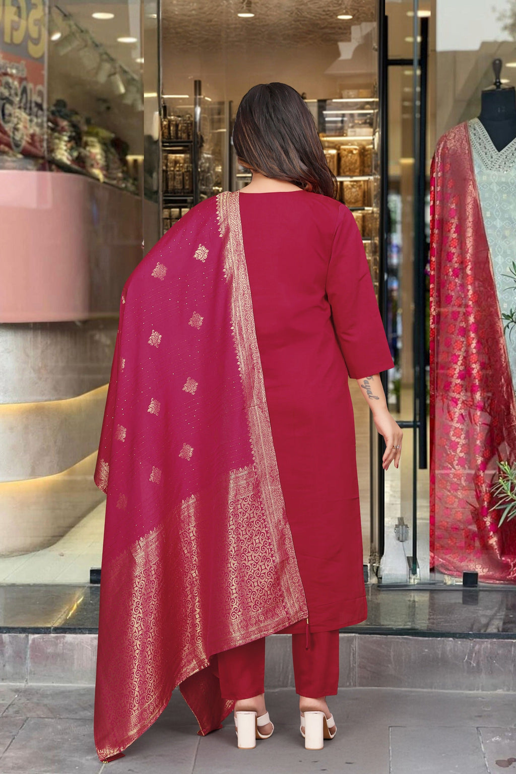 Maroon Silk Kurta Set with Banarasi Dupatta – Wedding & Festive Wear