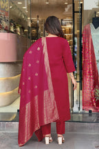 Maroon Silk Kurta Set with Banarasi Dupatta – Wedding & Festive Wear