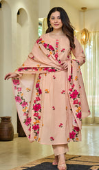 Peach Floral Kurta Set with Dupatta – Casual & Festive Wear