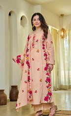 Peach Floral Kurta Set with Dupatta – Casual & Festive Wear