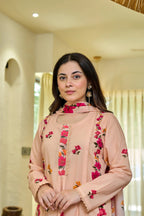Peach Floral Kurta Set with Dupatta – Casual & Festive Wear