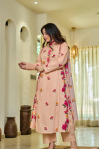 Peach Floral Kurta Set with Dupatta – Casual & Festive Wear