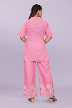 Women Embroidered Co-Ord Set | Stylish Shirt Top & Wide Leg Pant Set for Casual & Party Wear