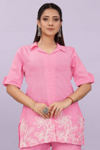Women Embroidered Co-Ord Set | Stylish Shirt Top & Wide Leg Pant Set for Casual & Party Wear