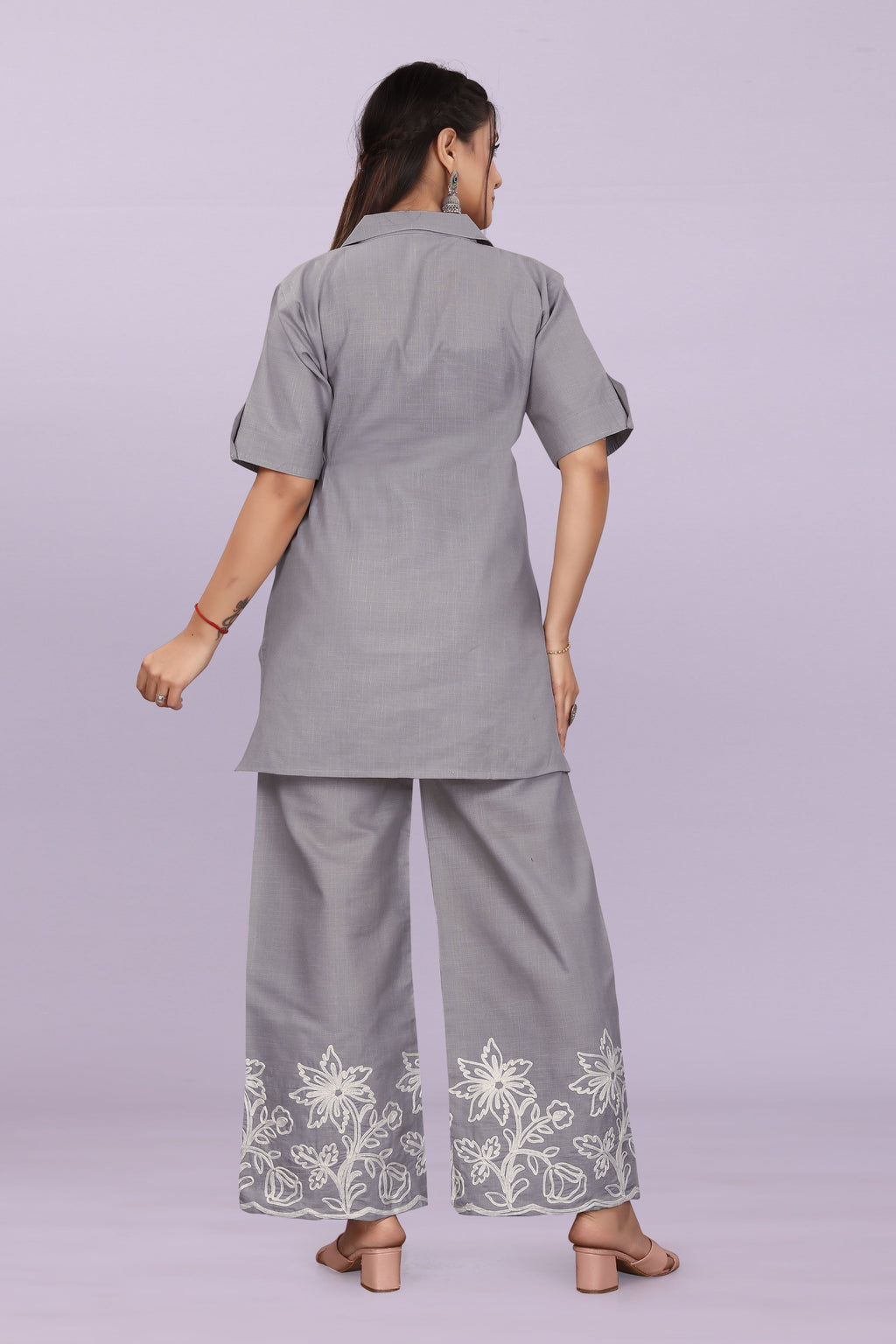Women Embroidered Co-Ord Set | Stylish Shirt Top & Wide Leg Pant Set for Casual & Party Wear
