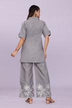 Women Embroidered Co-Ord Set | Stylish Shirt Top & Wide Leg Pant Set for Casual & Party Wear