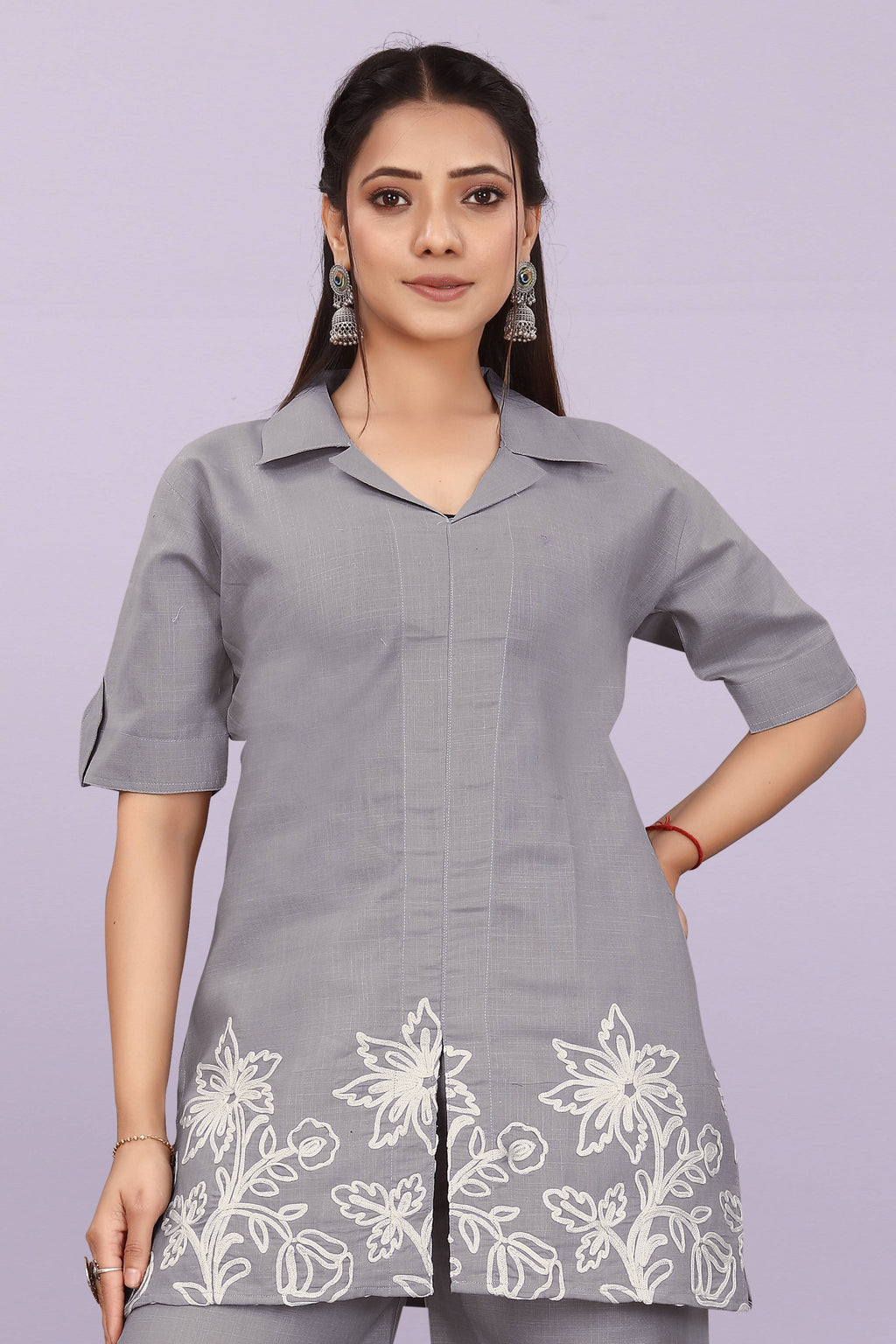Women Embroidered Co-Ord Set | Stylish Shirt Top & Wide Leg Pant Set for Casual & Party Wear