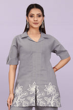 Women Embroidered Co-Ord Set | Stylish Shirt Top & Wide Leg Pant Set for Casual & Party Wear