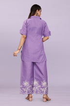 Women Embroidered Co-Ord Set | Stylish Shirt Top & Wide Leg Pant Set for Casual & Party Wear