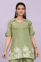 Women Embroidered Co-Ord Set | Stylish Shirt Top & Wide Leg Pant Set for Casual & Party Wear