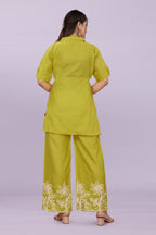Women Embroidered Co-Ord Set | Stylish Shirt Top & Wide Leg Pant Set for Casual & Party Wear