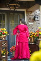 Hot Pink Silk Kurta Set with Gold Embroidery & Dupatta – Festive Ethnic Wear