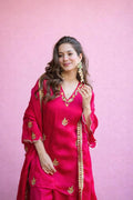 Hot Pink Silk Kurta Set with Gold Embroidery & Dupatta – Festive Ethnic Wear