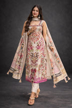 Ivory Kurta Set with Floral Dupatta – Elegant Festive Wear for Women