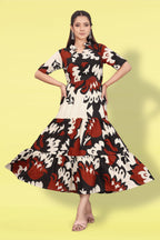 Women Printed Flared Maxi Dress | Stylish Casual & Party Wear Long Dress