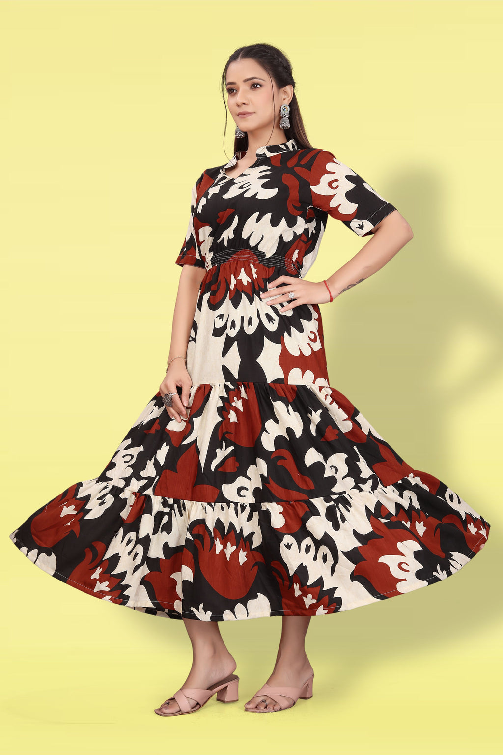 Women Printed Flared Maxi Dress | Stylish Casual & Party Wear Long Dress