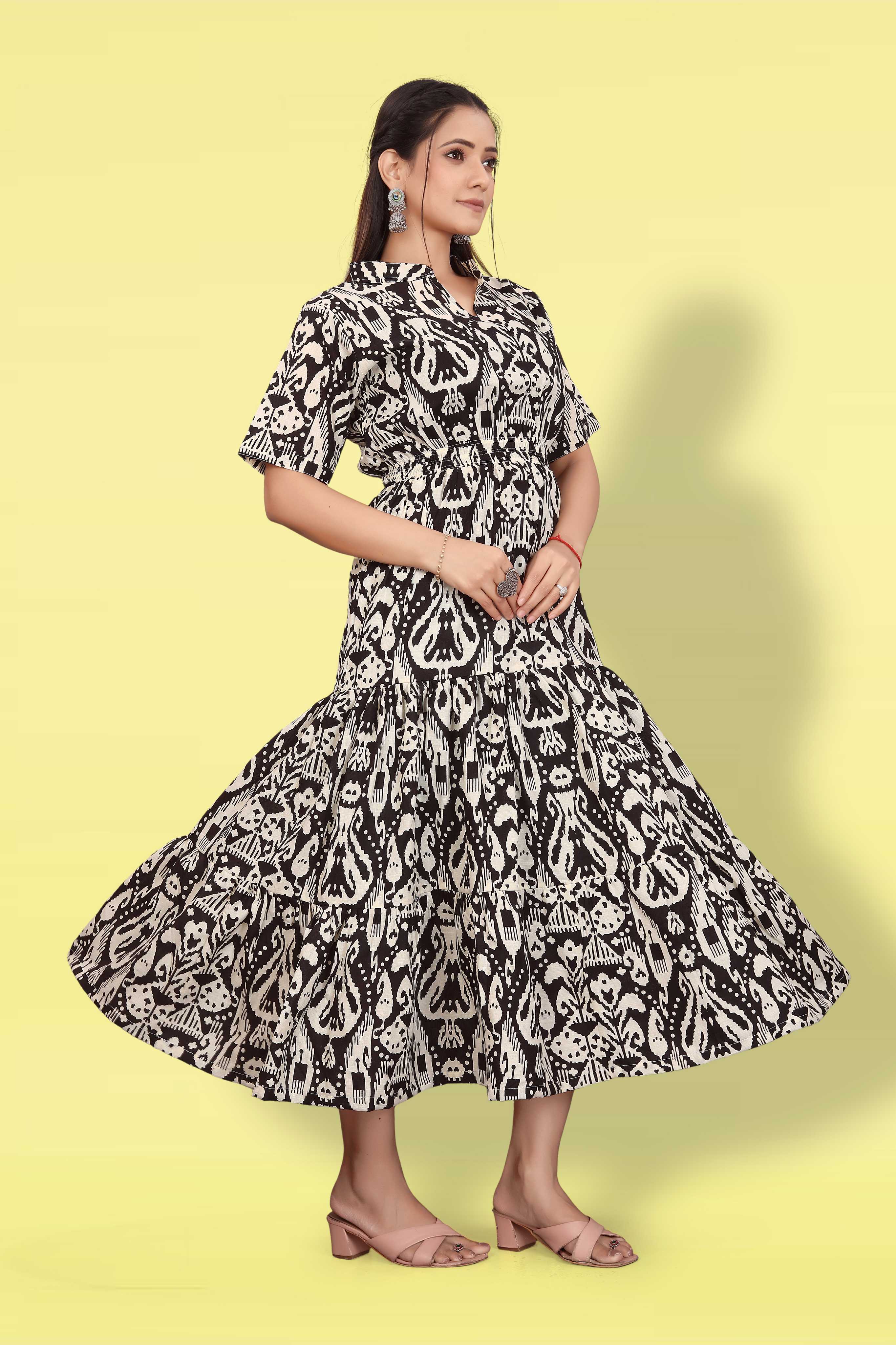 Women Printed Flared Maxi Dress | Stylish Casual & Party Wear Long Dress
