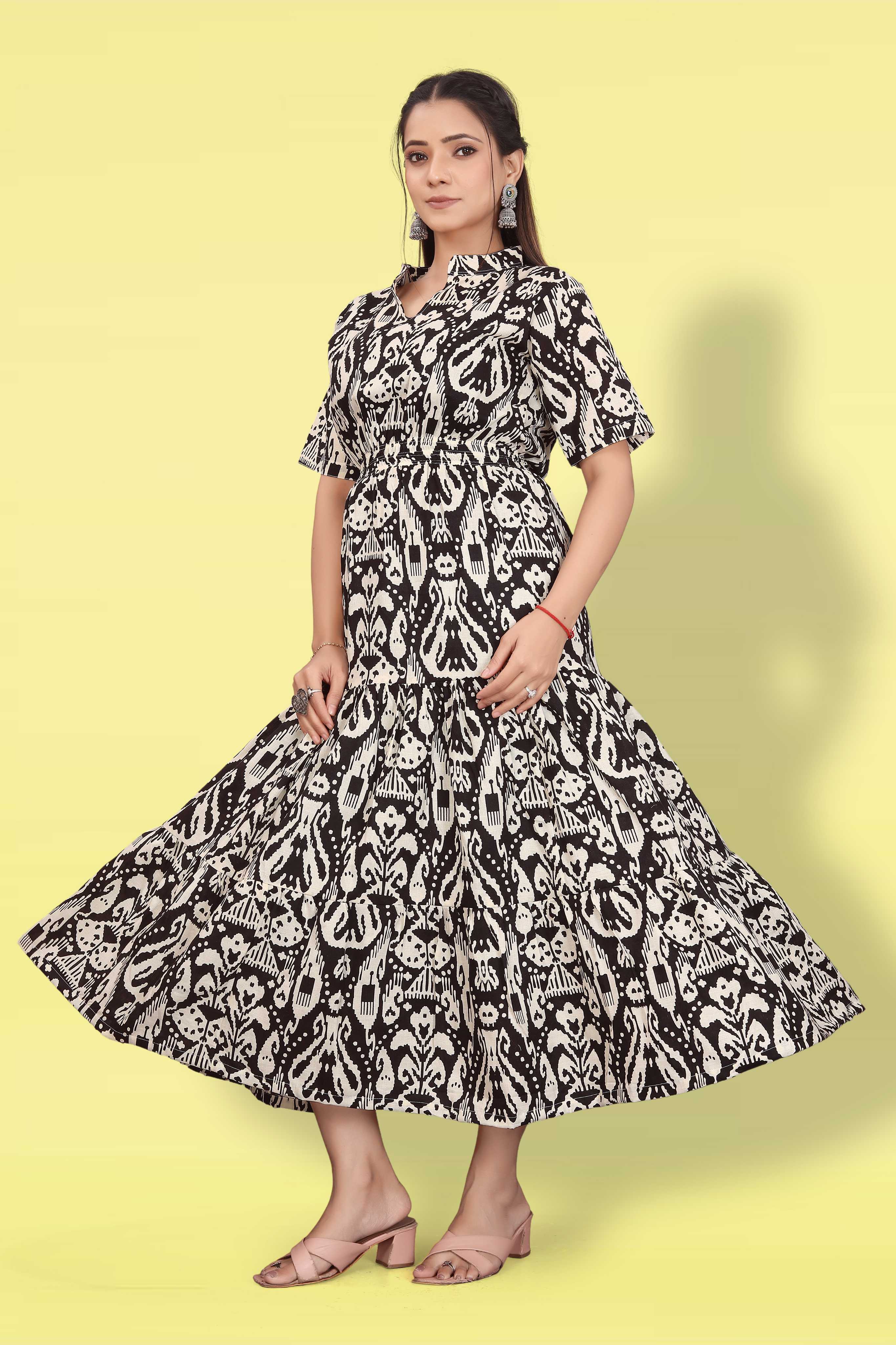 Women Printed Flared Maxi Dress | Stylish Casual & Party Wear Long Dress