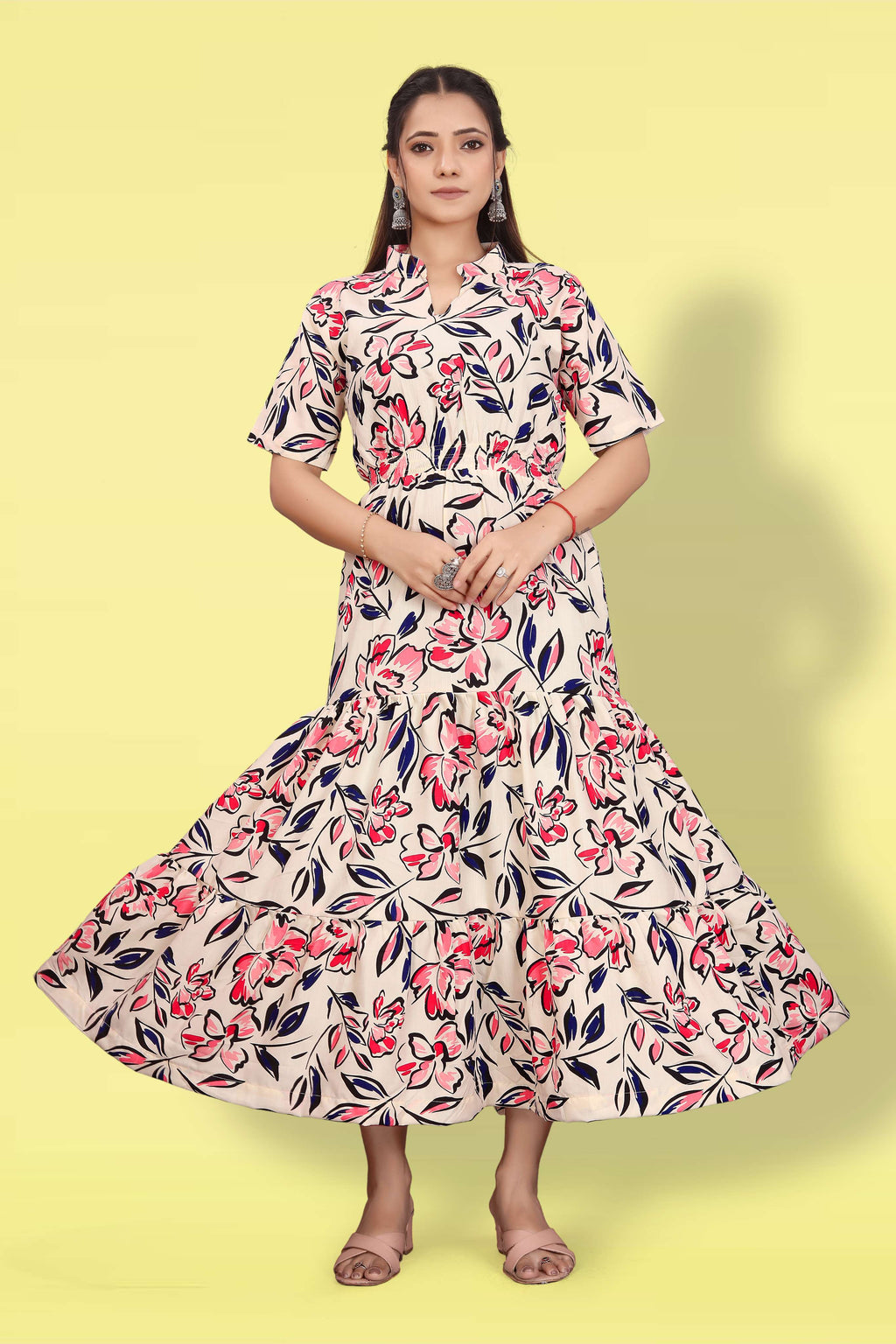 Women Printed Flared Maxi Dress | Stylish Casual & Party Wear Long Dress