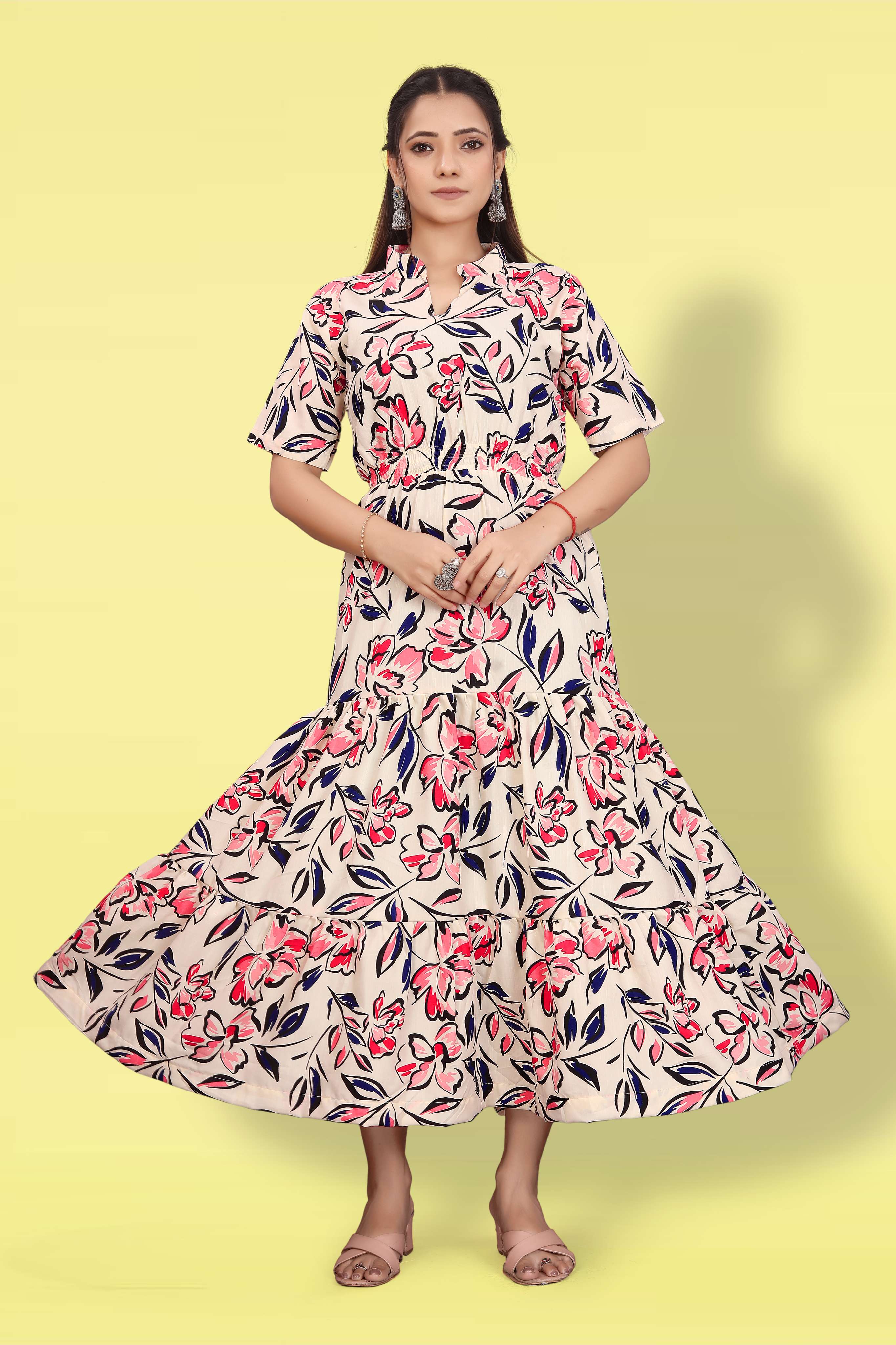 Women Printed Flared Maxi Dress | Stylish Casual & Party Wear Long Dress