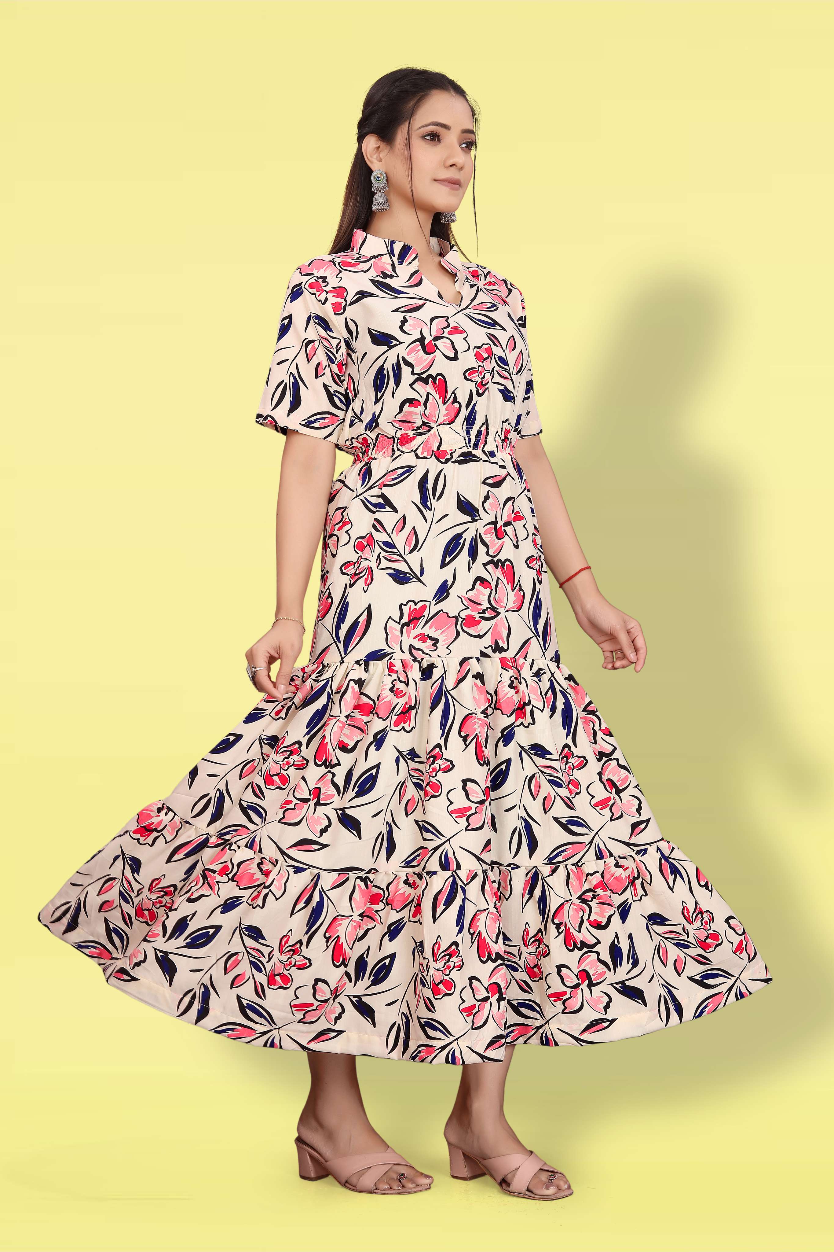 Women Printed Flared Maxi Dress | Stylish Casual & Party Wear Long Dress