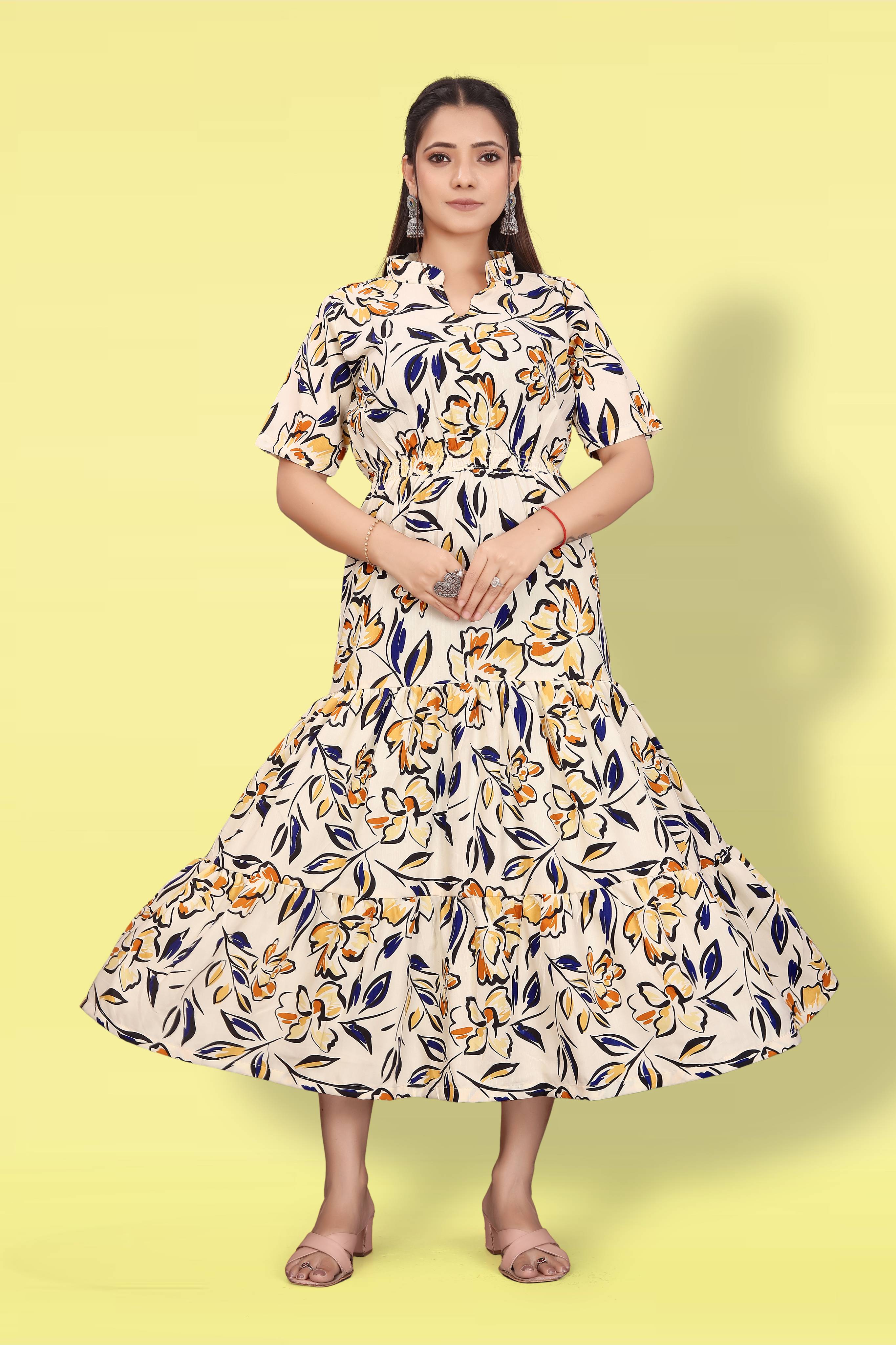 Women Printed Flared Maxi Dress | Stylish Casual & Party Wear Long Dress