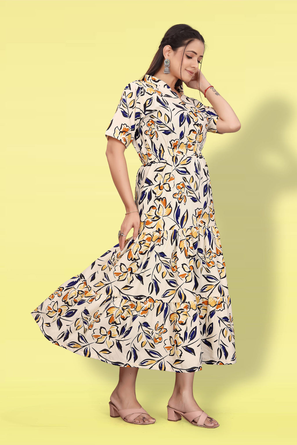 Women Printed Flared Maxi Dress | Stylish Casual & Party Wear Long Dress