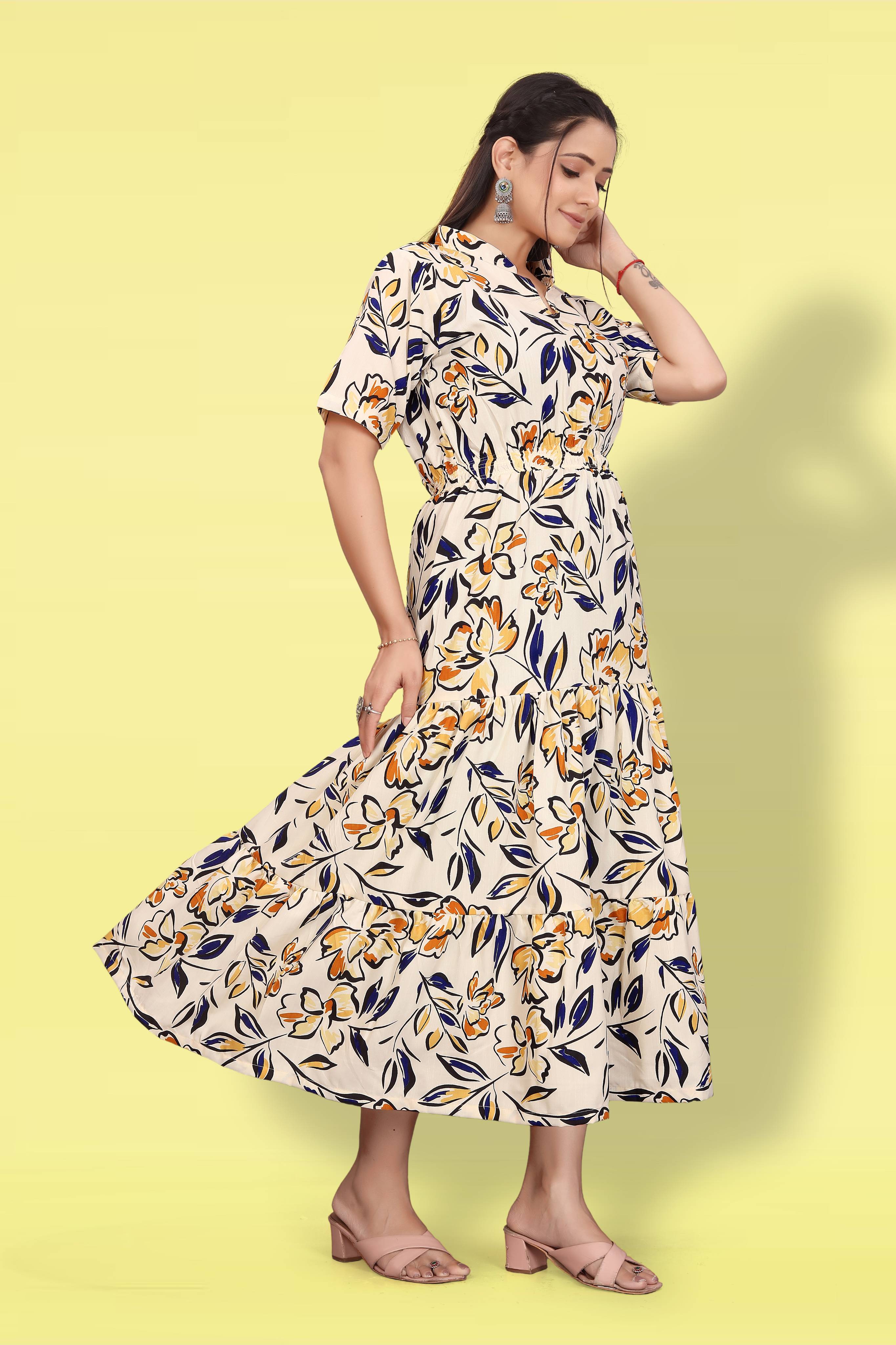 Women Printed Flared Maxi Dress | Stylish Casual & Party Wear Long Dress