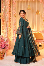 Teal Green Chanderi Kurta Sharara Set with Dupatta – Wedding & Festive Outfit