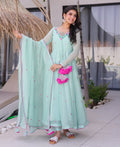 Mint Green Embroidered Georgette Anarkali Suit – Party & Festive Wear