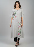 Women’s A-Line Kurti Tunic | Floral Print Ethnic Top with Front Button Design