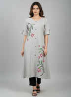 Women’s A-Line Kurti Tunic | Floral Print Ethnic Top with Front Button Design